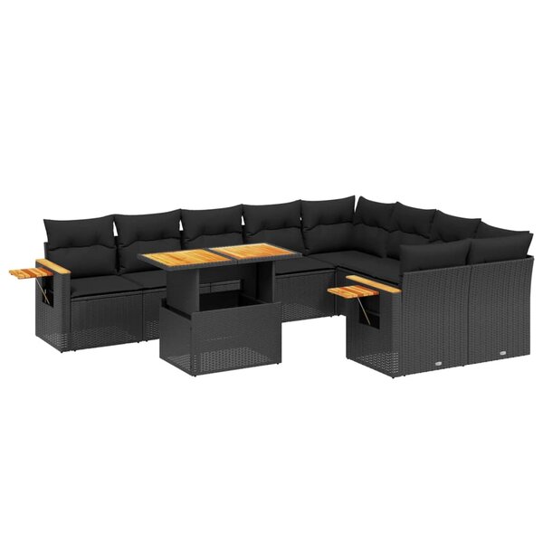 vidaXL Salon de jardin 10 Pièces avec coussins noir résine tressée
