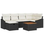 vidaXL Ensemble de canapé de jardin avec coussin 7 Pièces Noir Poly rotin