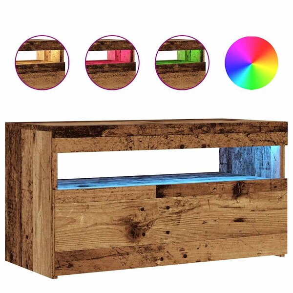vidaXL Meuble TV avec lumières LED vieux bois bois d'ingénierie