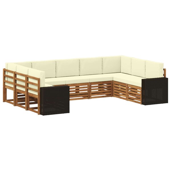 vidaXL Ensemble de canapé d'angle 9 Pièces Naturel et Crème Polyester