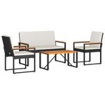 vidaXL Ensemble de meubles d'extérieur 4 Pièces Noir et blanc crème