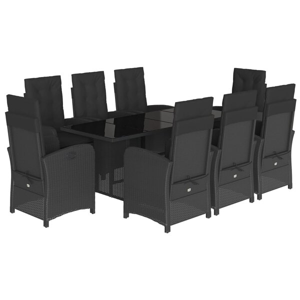 vidaXL Ensemble à manger de jardin 9Pièces coussins noir résine tressée