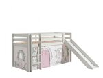 PINO Lit mezzanine avec toboggan + Rideau de lit Birdy