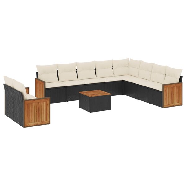 vidaXL Salon de jardin 11 Pièces avec coussins noir résine tressée