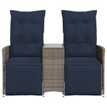 vidaXL Canapé de jardin inclinable 2 places avec Table en résine tressée grise