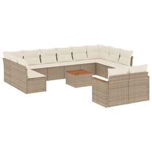 vidaXL Salon de jardin avec coussins 13 Pièces beige résine tressée