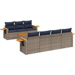 vidaXL Salon de jardin 8 Pièces avec coussins gris résine tressée