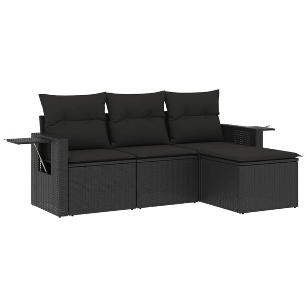 vidaXL Salon de jardin 4 Pièces avec coussins noir résine tressée