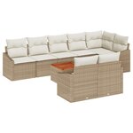 vidaXL Ensemble de Canapés de Jardin 9 Pièces avec Coussins Beige Poly Rattan Acacia