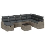 Ensemble de Canapé de Jardin de 9 pièces avec Coussins Gris Poly Rotin
