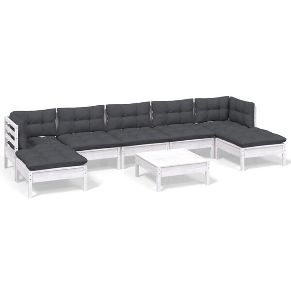 vidaXL Salon de jardin 8 Pièces avec coussins blanc bois de pin