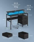 Bureau gaming avec lumières led et multiprise bureau informatique avec support d'écran table avec rangement 2 tiroirs 2 ports usb pour bureau noir boisé 12_0004638