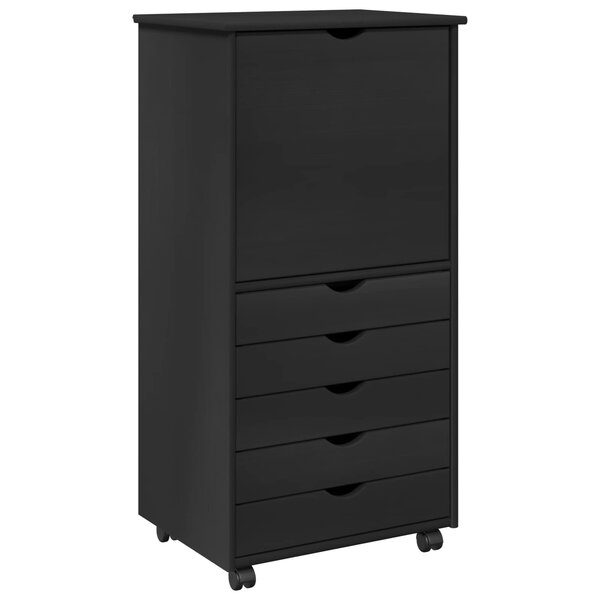 vidaXL Cabinet roulant Noir 53 x 39 x 103 cm Bois de Pin Massif