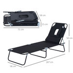 Bain de soleil pliable transat inclinable 4 positions chaise longue de lecture 3 coussins fournis noir