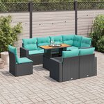 vidaXL Salon de jardin 9 Pièces avec coussins noir résine tressée