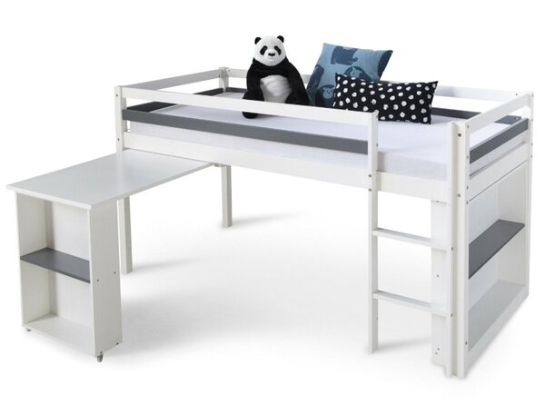 Lit Mezzanine Bois Blanc 90x200 Avec Bureau