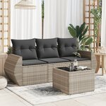 vidaXL Salon de jardin 4 Pièces avec coussins gris clair résine tressée