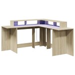 Bureau table poste de travail meuble d'ordinateur informatique étude avec lumières LED chêne sonoma bois d'ingénierie brun 02_0023423