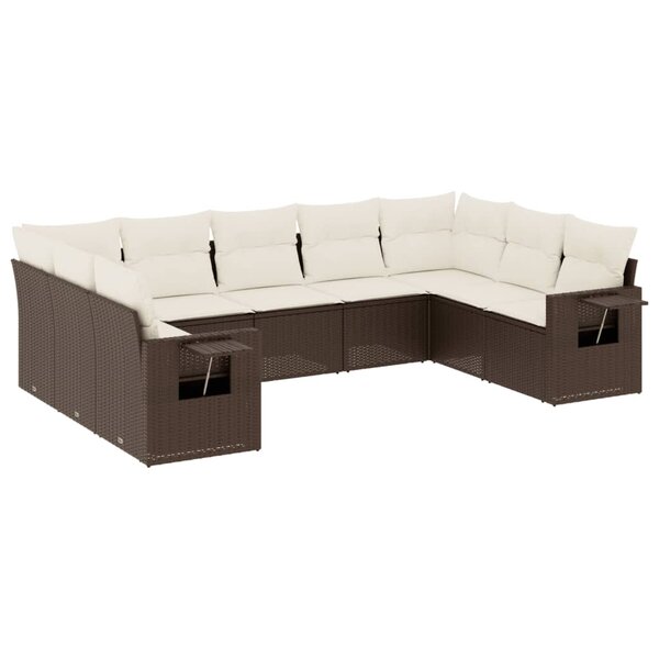 vidaXL Salon de jardin avec coussins 9 Pièces marron résine tressée