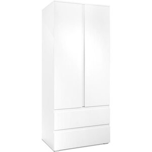 Armoire Image 60A - 2 portes battantes - 2 tiroirs - Blanc Mat - 80 x 191 x 55 cm