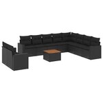 vidaXL Salon de jardin 11 Pièces avec coussins noir résine tressée