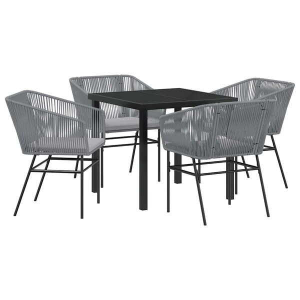 vidaXL Ensemble de salle à manger de jardin 5 pièces avec coussins gris en poly rotin