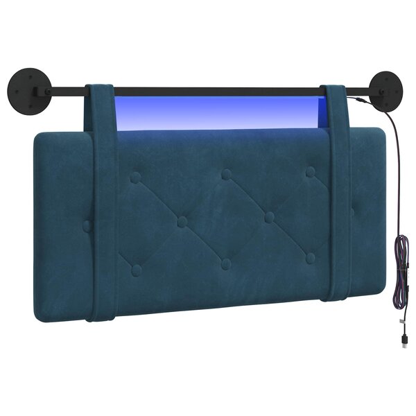 vidaXL Tête de lit suspendue Avec lumière LED Bleu Velours