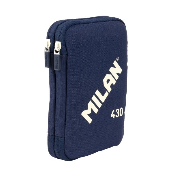 Trousse à crayons Milan Collection 430 à 2 niveaux avec 2 gommes  un taille-crayon  un crayon  un stylo à bille P1 Touch Blue  une règle  12 crayons de couleur et 18 marqueurs - Bleu