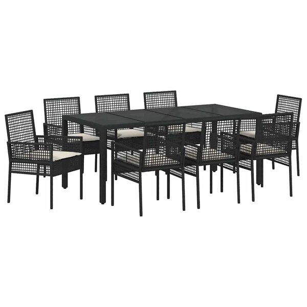 vidaXL Ensemble de salle à manger pour jardin 9 Pièces Noir Poly rotin