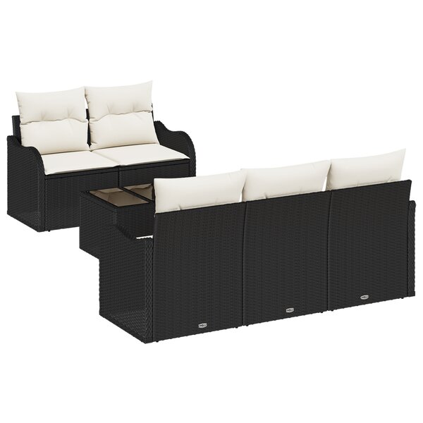 Set de 6 canapés de jardin vidaXL avec coussins en poly rattan noir