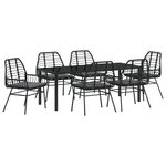 vidaXL Ensemble de salle à manger de jardin 7 pièces avec coussins Noir Poly Rattan