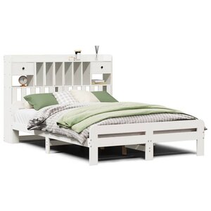 vidaXL Lit bibliothèque sans matelas blanc 160x200 cm bois pin massif