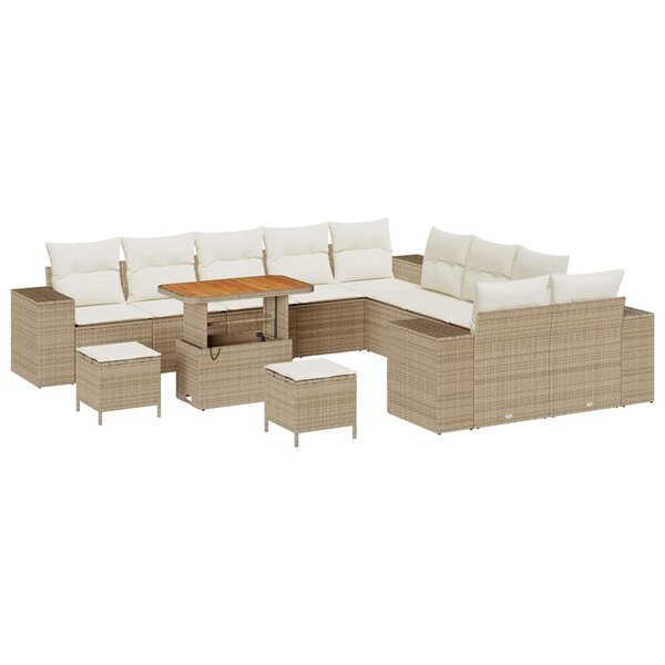 vidaXL Ensemble de canapé de jardin avec coussin 13 Pièces Beige  Crème