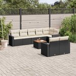 vidaXL Salon de jardin 9 Pièces avec coussins noir résine tressée