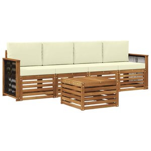 vidaXL Ensemble de canapés d'extérieur 5 Pièces Naturel et Crème