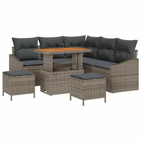 vidaXL Ensemble de canapé de jardin avec coussin 8 Pièces Gris Poly rotin