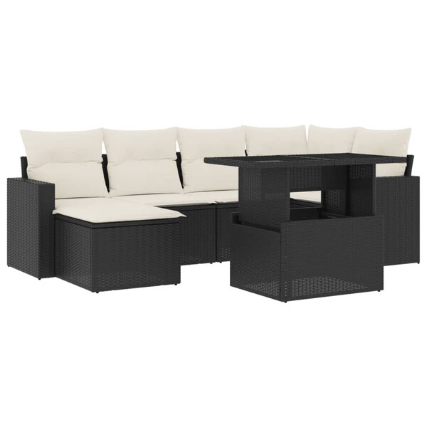 vidaXL Salon de jardin 7 Pièces avec coussins noir résine tressée