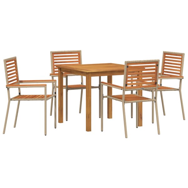 Ensemble de salle à manger de jardin 5 pièces en poly rotin beige et acacia