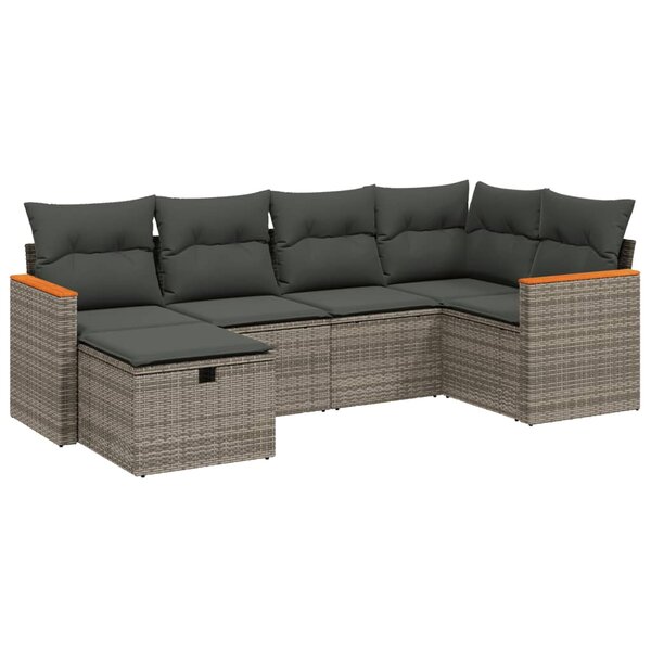 vidaXL Salon de jardin 6 Pièces avec coussins gris résine tressée
