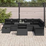 vidaXL Ensemble de canapé de jardin avec coussin 9 Pièces Noir Poly rotin