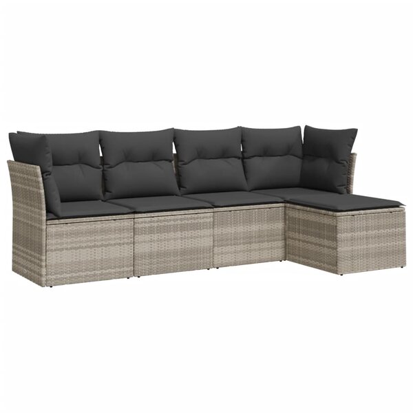 vidaXL Salon de jardin 5 Pièces avec coussins gris clair résine tressée