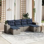 vidaXL Salon de jardin 6 Pièces avec coussins gris résine tressée
