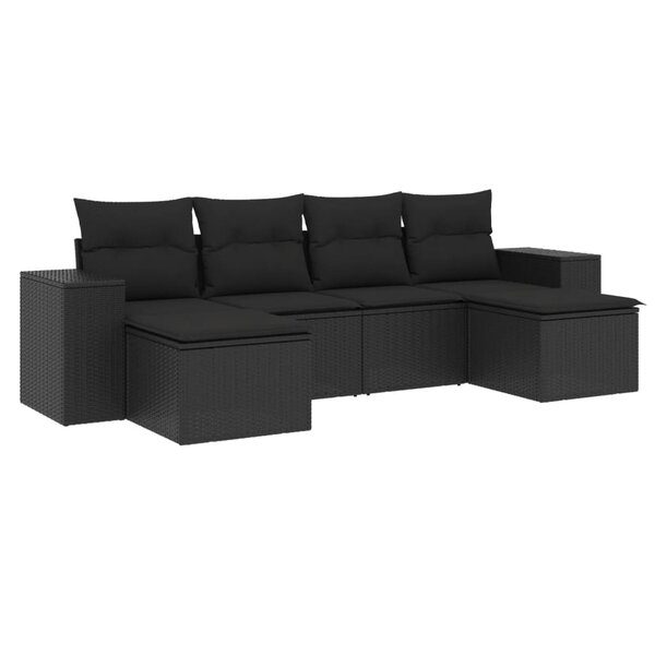 vidaXL Salon de jardin 6 Pièces avec coussins noir résine tressée