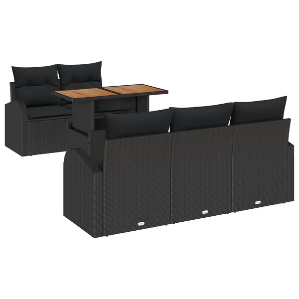 vidaXL Ensemble de salle à manger de jardin 6 pièces avec coussins Noir Poly Rattan Acacia