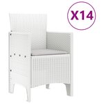 Ensemble de salle à manger de jardin de 15 pièces avec coussins en poly rotin blanc