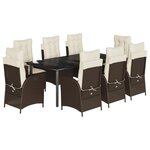 vidaXL Ensemble à manger de jardin et coussins 9 Pièces marron poly rotin