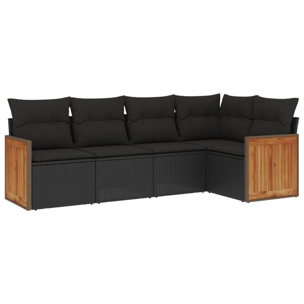 vidaXL Salon de jardin 5 Pièces avec coussins noir résine tressée