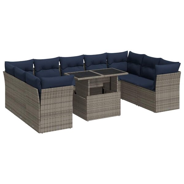 vidaXL Salon de jardin avec coussins 10 Pièces gris résine tressée acacia
