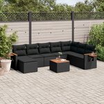 vidaXL Salon de jardin 9 Pièces avec coussins noir résine tressée