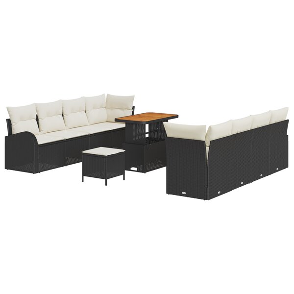 vidaXL Ensemble de canapé de jardin 11 pièces avec coussins en poly rotin noir acacia